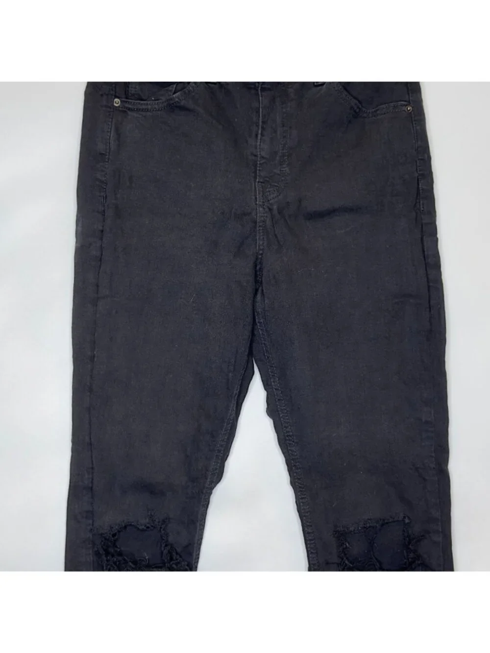 Topshop Jamie Jeans Womens W30 Black High Rise Skinny Distressed Knee Stretch
